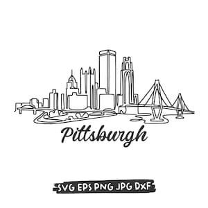 Pittsburgh Pennsylvania PNG SVG-klippfil, Burgh minimalistisk linjekonstvektorteckning, utskrivbar digital nedladdning för skjortor, muggar och hantverk