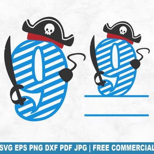 Anniversaire pirate n° 9 SVG coupe fichier, 9 ans anniversaire SVG pour Cricut Silhouette, monogramme pirate PNG imprimable pour chemises tasses artisanat