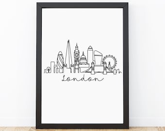 London England Skyline PNG SVG Cut File, European City Minimalist Line Art Vector Drawing, Plotter File Printable Download