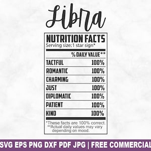 Fichier coupé valeur nutritive Balance, étiquette du zodiaque drôle SVG pour Silhouette Cricut, portion PNG imprimable pour chemises tasses artisanat