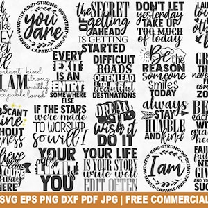 Bundle SVG inspirant, citation inspirante fichier SVG pour Silhouette Cricut, motivant imprimable PNG pour créations de chemises, tasses