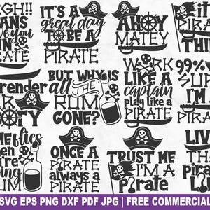 Pacote SVG de Pirata, Arquivo de Corte SVG de Capitão Pirata Engraçado para Silhueta Cricut, Ahoy PNG Imprimível para Camisetas, Canecas e Artesanato