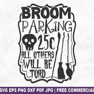 Bezem parkeren 25c SVG-bestand knippen, Vintage Halloween SVG voor Cricut Silhouette, Haunted Scary Spooky afdrukbare PNG voor shirts mokken ambachten