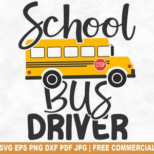 スクールバス運転手のSVGカットファイル、クリカットシルエットに最適なスクールバス運転手のSVG、シャツやマグカップ、クラフトに使える面白いスクールバスの印刷可能なPNG