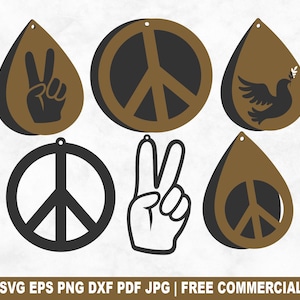 Peace Love Earrings SVG Cut File Templates, Hippie Pendant DIY Jewellery Designs for Cricut Silhouette, Laser Cut for Wood Vinyl Leather
