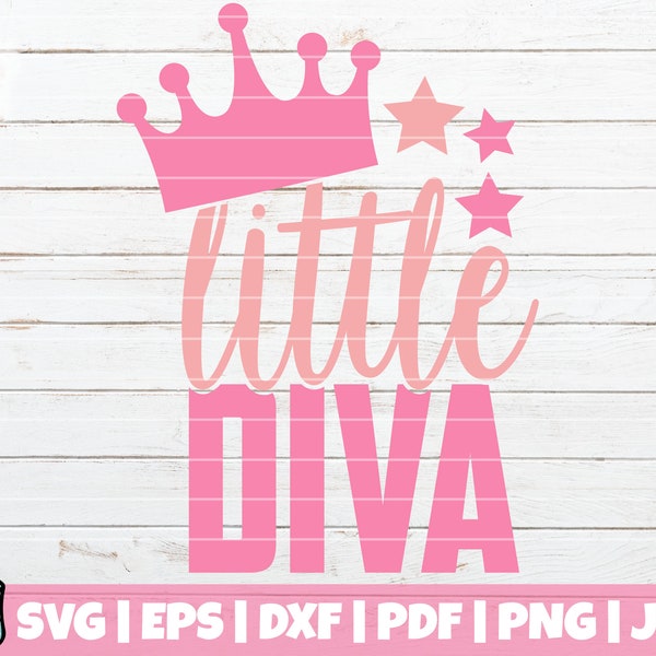 Little Diva SVG Cut File | commercial use | instant download | printable vector clip art | Baby Girl Onesie | Cute Baby Quote