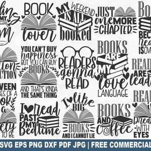 Lecture SVG Bundle, lecture de livres SVG coupe fichier pour Cricut Silhouette, bibliothécaire professeur imprimable PNG pour chemises tasses artisanat