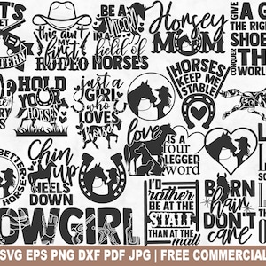 Chevaux SVG Bundle, rodéo country cow-girl SVG coupe fichier pour Cricut Silhouette, PNG imprimable du sud-ouest pour chemises tasses artisanat