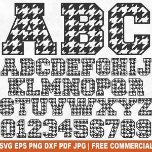 Alphabet pied-de-poule et nombres SVG, fichier coupe SVG, lettres de contrôle déchiquetées pour la Silhouette Cricut, pied-de-poule imprimable PNG pour créations manuelles de chemises et de tasses
