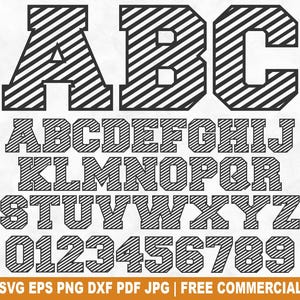 Rayures alphabet et chiffres SVG fichier coupé, rayures lettres pour Silhouette Cricut, rayures verticales motif imprimable PNG pour chemises, tasses, créations manuelles