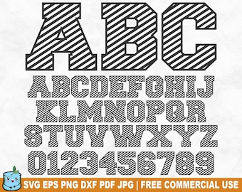 Rayures alphabet et chiffres SVG fichier coupé, rayures lettres pour Silhouette Cricut, rayures verticales motif imprimable PNG pour chemises, tasses, créations manuelles