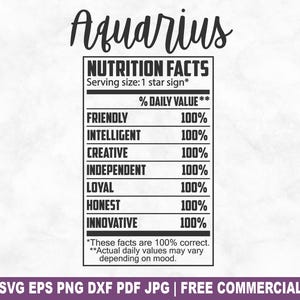 Verseau valeur nutritive SVG fichier coupé, étiquette du zodiaque drôle SVG pour Silhouette Cricut, portion PNG imprimable pour chemises tasses artisanat