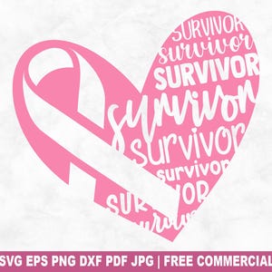 Survivante du cancer coeur SVG coupe fichier, sensibilisation au cancer du sein SVG pour Cricut Silhouette, ruban rose imprimable PNG pour chemises tasses artisanat