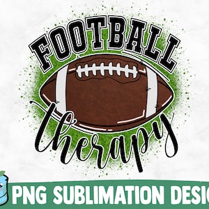May include: A green and brown sublimation design featuring a football with the text "Football Therapy" in a black and white script font.