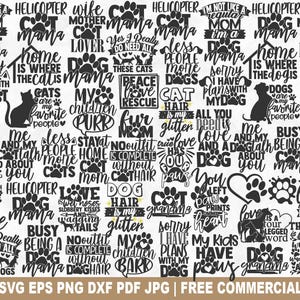 Bundle SVG maman chat chien, drôle chat chien maman SVG pour Silhouette Cricut, animal de compagnie chat chien amoureux PNG imprimable pour chemises tasses artisanat