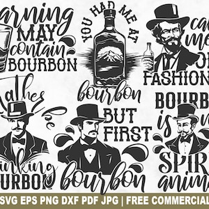 Pacchetto SVG "Bourbon d'epoca", file di taglio SVG vecchio stile per Cricut Silhouette, PNG stampabile divertente per bere whisky per magliette e tazze.