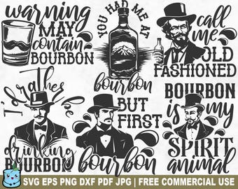 Vintage Bourbon SVG Bundle, Old Fashioned SVG Cut File for Cricut Silhouette, Funny Drinking Whiskey Printable PNG for Shirts Mugs Crafts