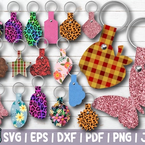 Gevouwen sleutelhanger SVG-bundel, gevouwen sleutelhangers SVG gesneden bestand DIY sjabloonontwerpen voor Cricut Silhouette, lasergesneden voor kunstleer vinyl
