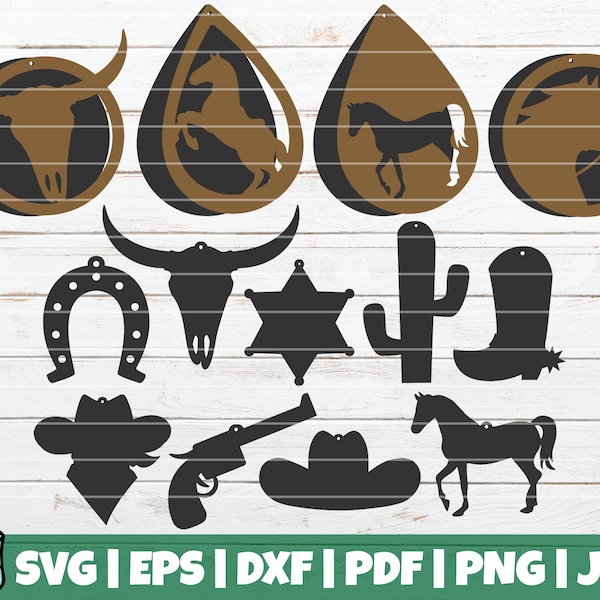 Cowboy / Cowgirl SVG Cut File Earrings | commercial use | instant download | Leather Earring Templates Bundle | Vector SVG horse earrings