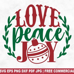 Archivo SVG de corte "Amor, Paz, Alegría", divertido SVG navideño de invierno para silueta de Cricut, PNG imprimible con cita navideña para camisetas, tazas y manualidades