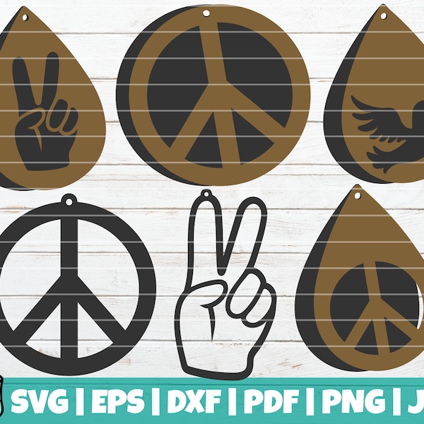 12 Peace Earrings SVG Cut Files | commercial use | instant download | vector tear drop | laser cut template | leather jewelry DIY