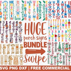 Pakiet znaków na werandę na cały sezon SVG, plik SVG do cięcia pionowych znaków dla sylwetki Cricut, wydrukowane święta PNG do dekoracji domu DIY z drewna