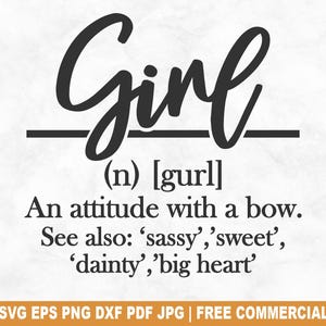 Archivo SVG de corte con la definición de chica, SVG divertido de definición de chica para silueta de Cricut, PNG imprimible con explicación para camisetas, tazas y manualidades.