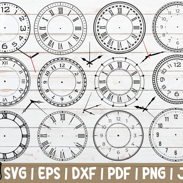 Clock Faces SVG Bundle | Roman Numbers Clock SVG Cut File | instant download | commercial use | Vintage Clock Face With Hands