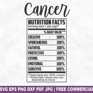 Cancer valeur nutritive SVG coupe, étiquette du zodiaque drôle SVG pour Silhouette Cricut, portion PNG imprimable pour chemises tasses artisanat
