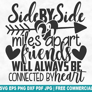 Side by Side oder Miles Apart SVG Schnittdatei, Beste Freunde Bff SVG für Cricut Silhouette, Freundschaft druckbare PNG für Shirts Tassen Kunsthandwerk
