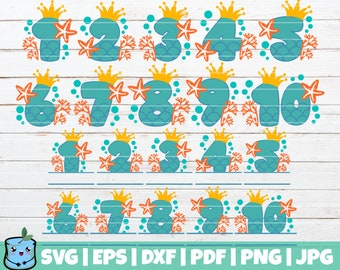 Mermaid Birthday Numbers SVG Bundle | Split Monogram SVG | commercial use | instant download | printable vector | Happy Birthday SVG