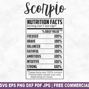 Fichier de coupe SVG valeur nutritive Scorpion, étiquette du zodiaque drôle SVG pour Silhouette Cricut, portion PNG imprimable pour chemises, tasses, travaux manuels