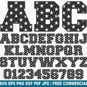 Sterren alfabet en cijfers knippen SVG-bestand, sterren letters voor Cricut silhouet, sterren patroon lettertype afdrukbare png voor shirts mokken ambachten