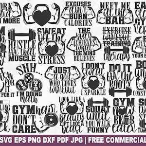 Pacchetto SVG per palestra, file SVG di allenamento fitness divertente in palestra per Cricut Silhouette, PNG motivazionale stampabile per magliette, tazze e creazioni artigianali