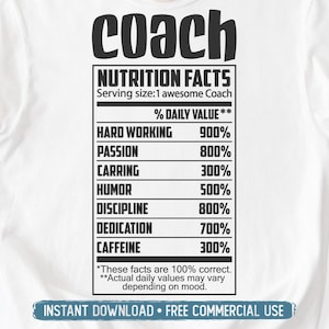 Coach Nutrition Facts PNG SVG Cut File, Funny Coach Gift Svg for Cricut Silhouette, Coach Funny Label Printable Png for Shirts Mugs Crafts