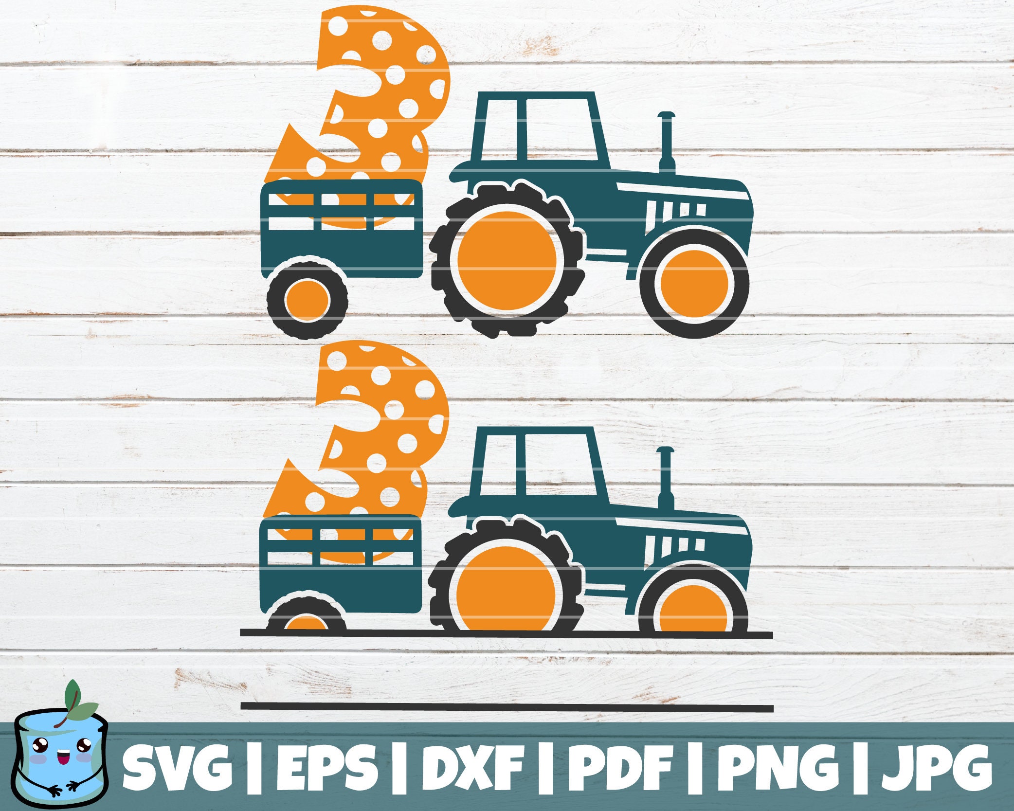 Download Tractor Birthday Number Three SVG Cut File Split Monogram ...