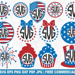 4th July Monograms SVG Bundle, Independence Day SVG Cut File for Cricut Silhouette, American Patriot Printable PNG for Shirts Mugs Crafts