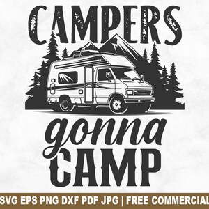 Archivo de corte SSVG "Acamparán", SVG de aventura en furgoneta de camping para Cricut Silhouette, PNG imprimible de naturaleza de verano para camisetas, tazas y manualidades.