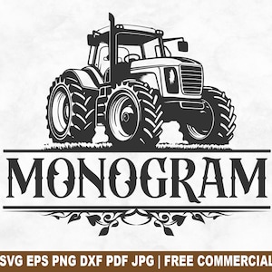 Traktor Monogramm SVG Schnittdatei, Bauernhaus Land Bauer SVG für Cricut Silhouette, Südtraktor druckbare PNG für Shirts Tassen Kunsthandwerk