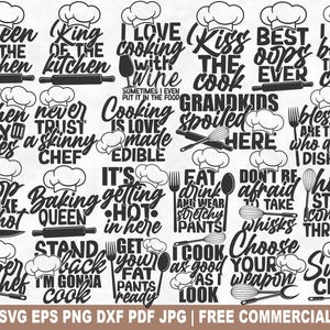 Pacote SVG de designs engraçados para aventais de cozinha, arquivo de corte SVG de culinária para Cricut Silhouette, PNG para impressão de mãe e avó para camisetas, canecas e artesanato