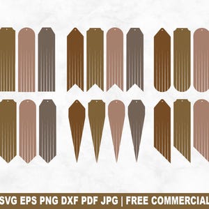 Può includere: Set di 24 file di taglio digitale per progetti di artigianato. I file includono varie forme e dimensioni di disegni di frange nei colori marrone, beige e grigio. I disegni sono perfetti per creare orecchini, portachiavi o altri oggetti decorativi.