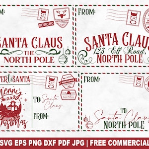 Pacote de Cartas para o Papai Noel SVG, arquivo de corte de Cartas para o Papai Noel SVG para Cricut Silhouette, PNG para impressão do Correio do Pólo Norte para camisetas, canecas e artesanato