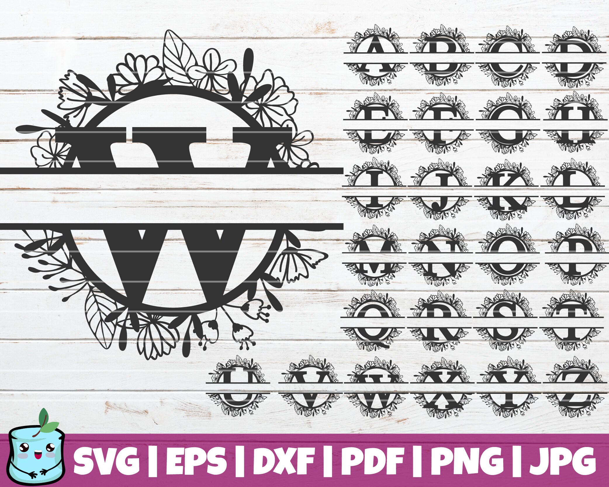 Download Split Floral Monogram Alphabet Svg Bundle Svg Cut File Etsy