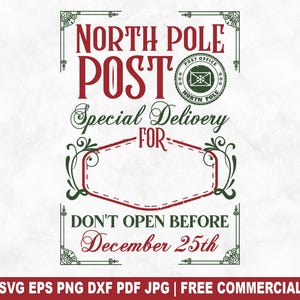 Noordpool postbezorging gesneden SVG-bestand, Santa Sack SVG voor Cricut Silhouette, Noordpoolpost cadeau afdrukbare png-bestand voor shirts mokken ambachten