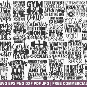 Pacchetto SVG di divertenti immagini di palestra, file di taglio SVG anti-palestra per Cricut Silhouette, file PNG stampabili di allenamento fitness sarcastico per magliette, tazze e creazioni artigianali