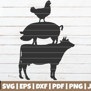 Farm Animals SVG Cut File | commercial use | instant download | printable vector clip art | wood sign | farmhouse SVG | cow pig chicken