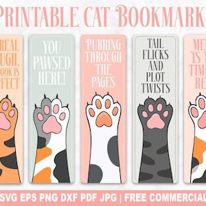 Funny Cat Bookmarks SVG PNG Bundle, Cute Kitten Bookmark Cut File for Cricut Silhouette, Cat Paw Bookmark Sublimation Printable Png