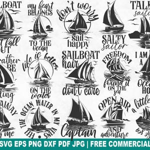 Pacchetto SVG di vela, file di taglio SVG di crociera a vela per Cricut Silhouette, PNG stampabile per gite estive in barca per magliette e tazze.