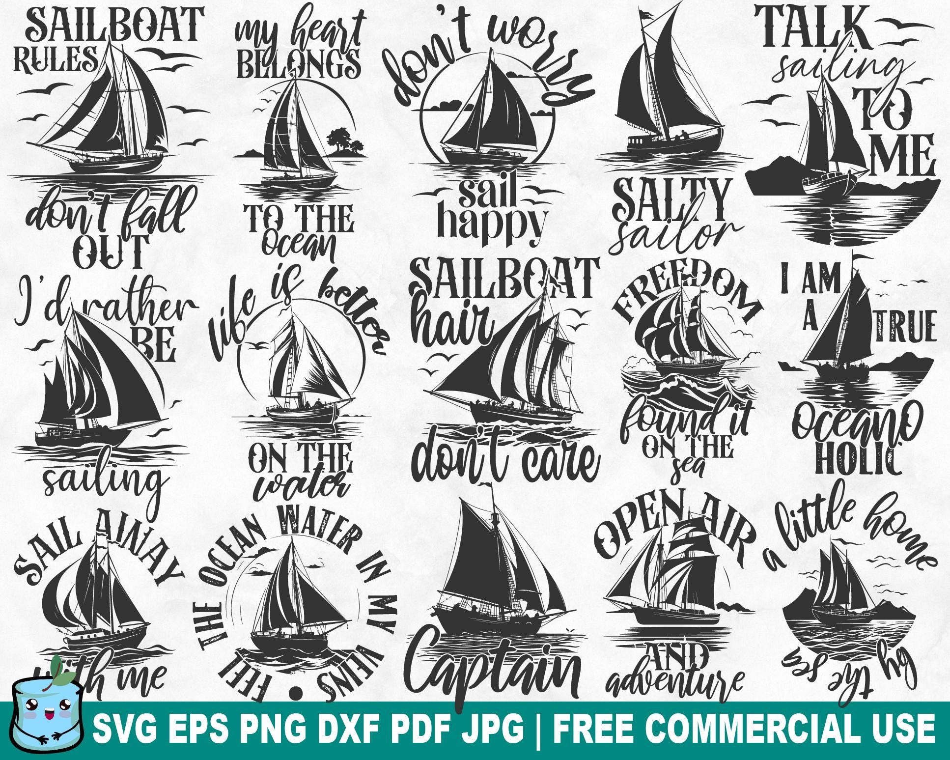 Sailing SVG Bundle, Sailing Cruising SVG Cut File for Cricut Silhouette, Summer Vacation Boat Trip Printable PNG for Shirts Mugs Crafts