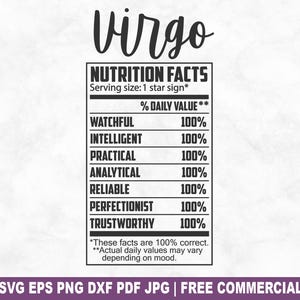 Fichier de coupe SVG valeur nutritive Vierge, étiquette du zodiaque drôle SVG pour Silhouette Cricut, portion PNG imprimable pour créations de chemises, tasses
